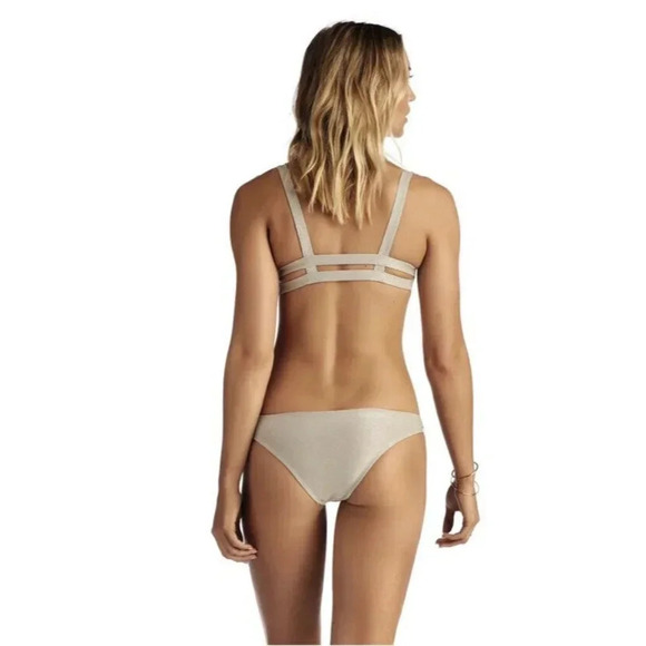 Vitamin A Swimsuit Metallic Gold Taupe Cheeky Bikini Bottoms NWT Women’s Large - Picture 2 of 9